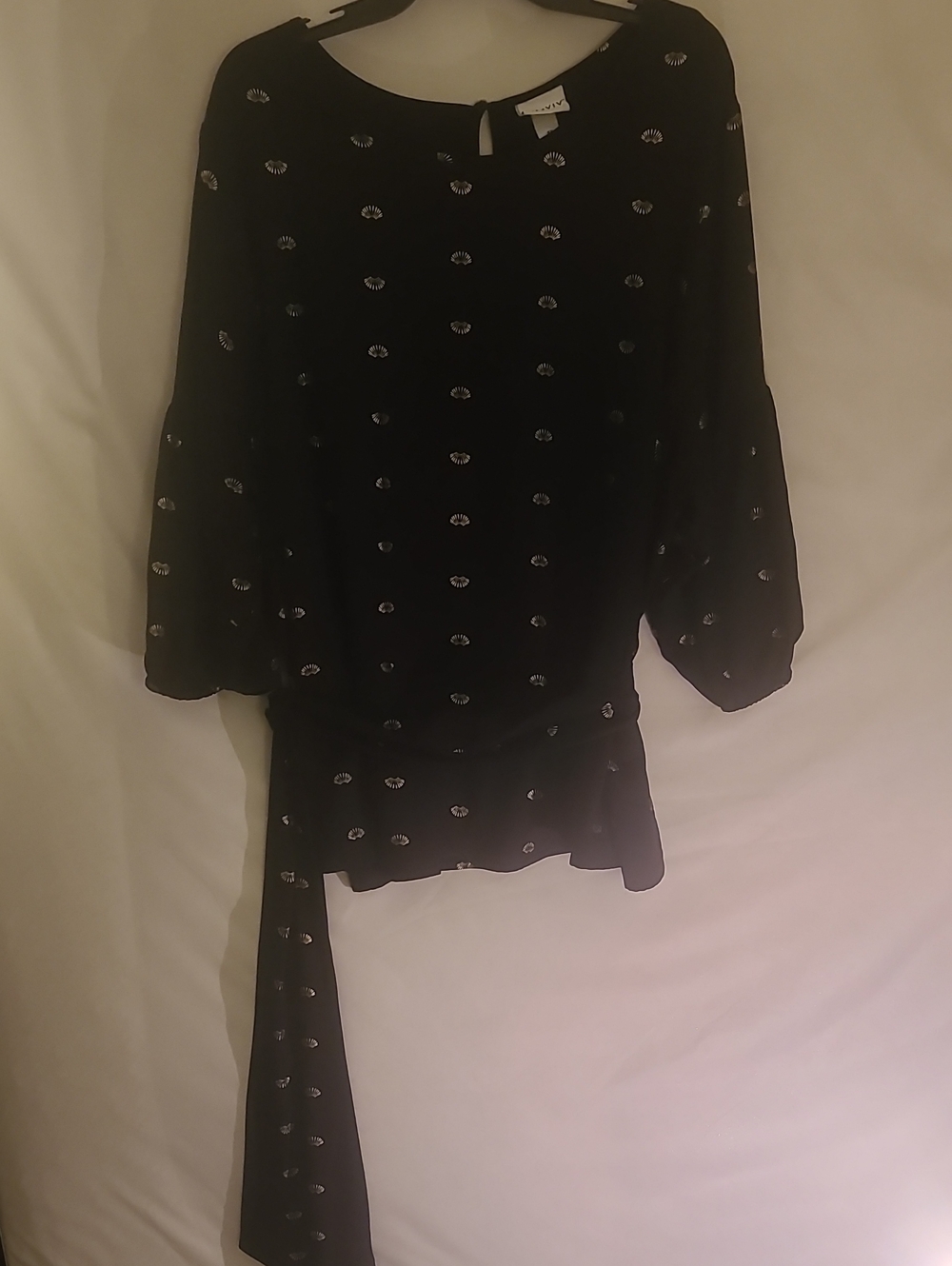 Ava & Viv Black Printed Peplum Tie-Detail Blouse